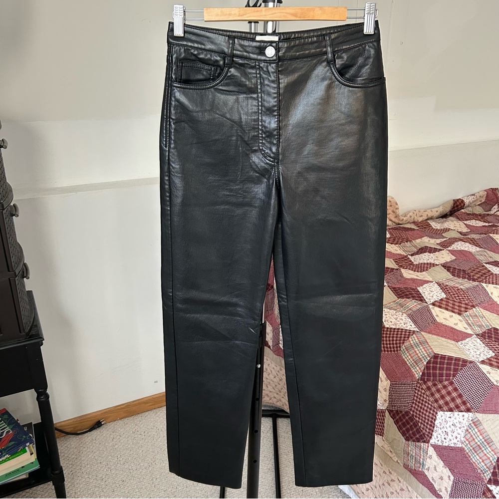 Aritzia Wilfred Melina Leather Straight Leg Pants Black 6